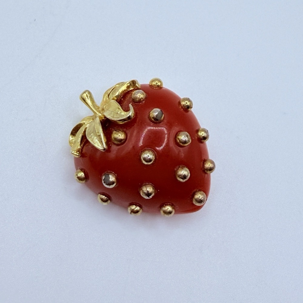 Vintage Kenneth Jay Lane Strawberry Brooch Red Lucite Gold Tone Pin Vintage
